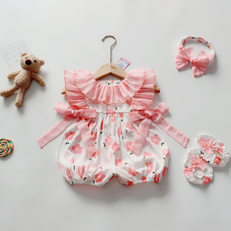 Body Ếch Xanh Phối Nơ Cổ NHÍM XÙ KIDS Cho Bé Gái Sơ Sinh, Đầy Tháng, Thôi Nôi, Sinh Nhật A459