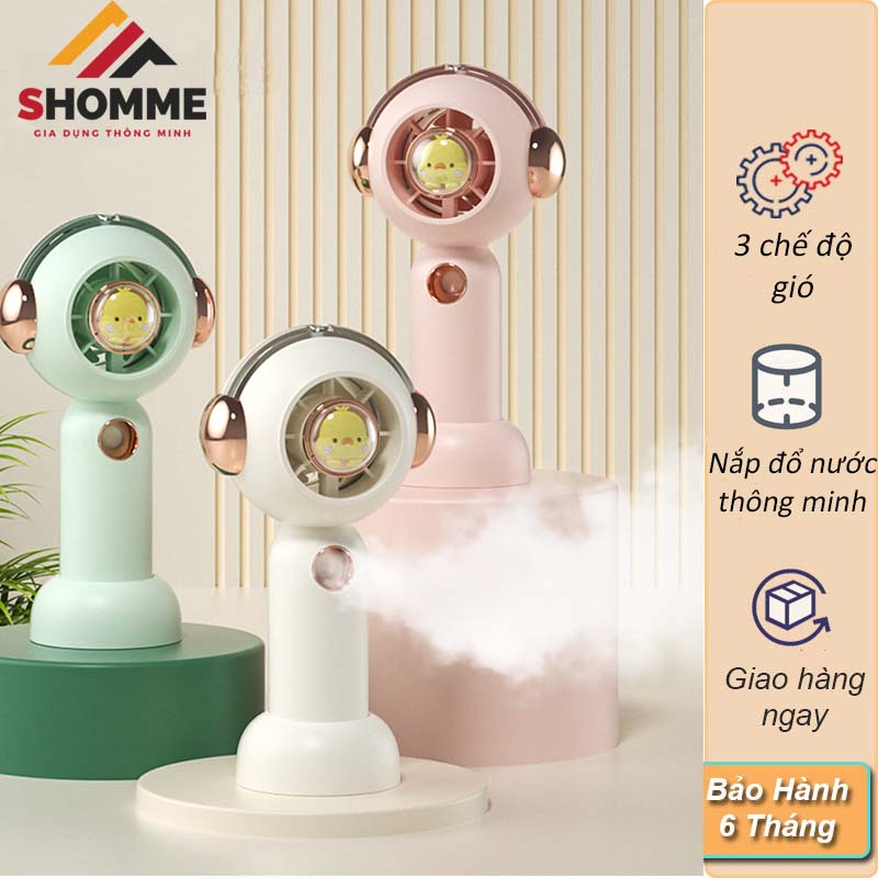 Quạt cầm tay mini sạc điện phun sương SHomme 3 tốc độ gió, quạt mini hơi nước tích điện bỏ túi nhỏ gọn pin trâu 4000mAh