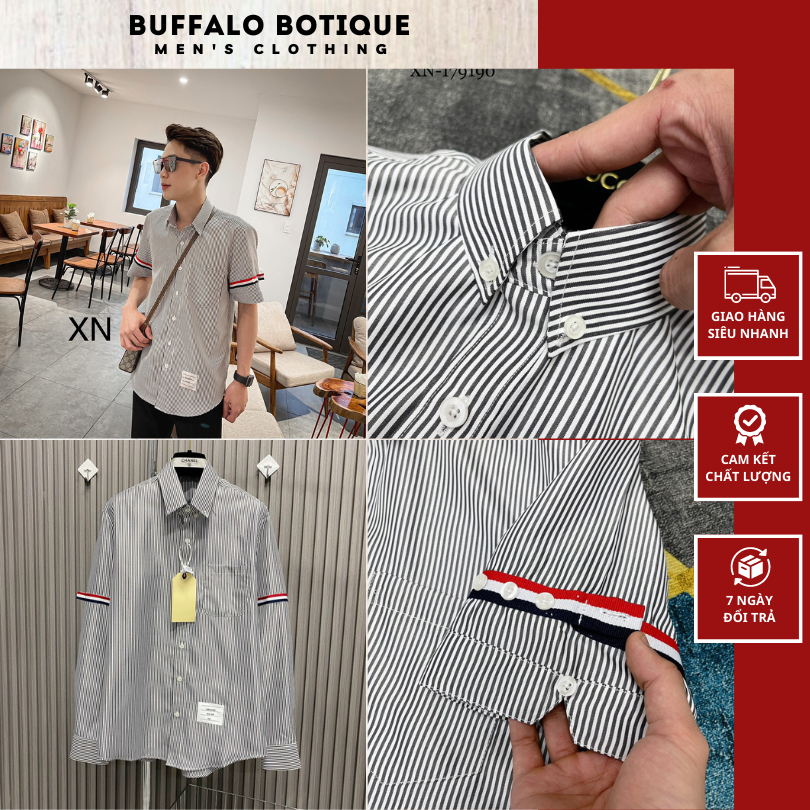 Áo Sơ Mi Nam Thom Browne Kẻ Xám Siêu Đẹp - Sơ Mi Nam Nữ Thome Browne Cao Cấp
