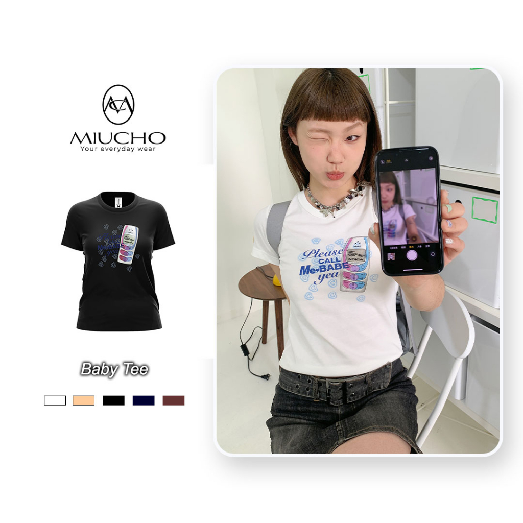Áo thun baby tee AB017 Miucho chất vải cotton in brand name