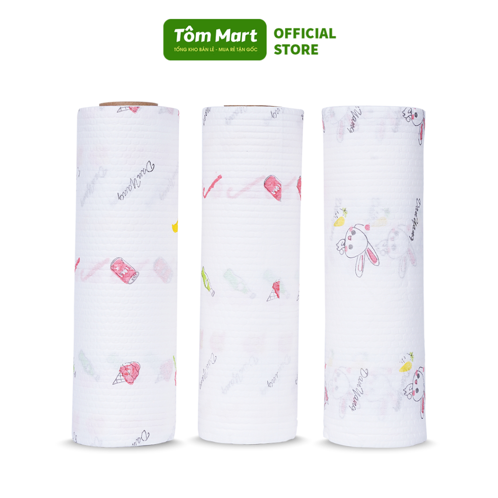Khăn giấy lau đa năng thấm dầu cuộn TÔM MART lau bếp, lau tay tái sử dụng - 20cm
