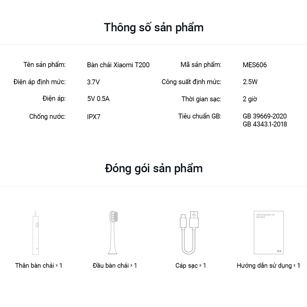 Bàn chải đánh răng Xiaomi Mijia T200 Hai Chế Độ Làm Sạch Bảo Vệ Răng Miệng