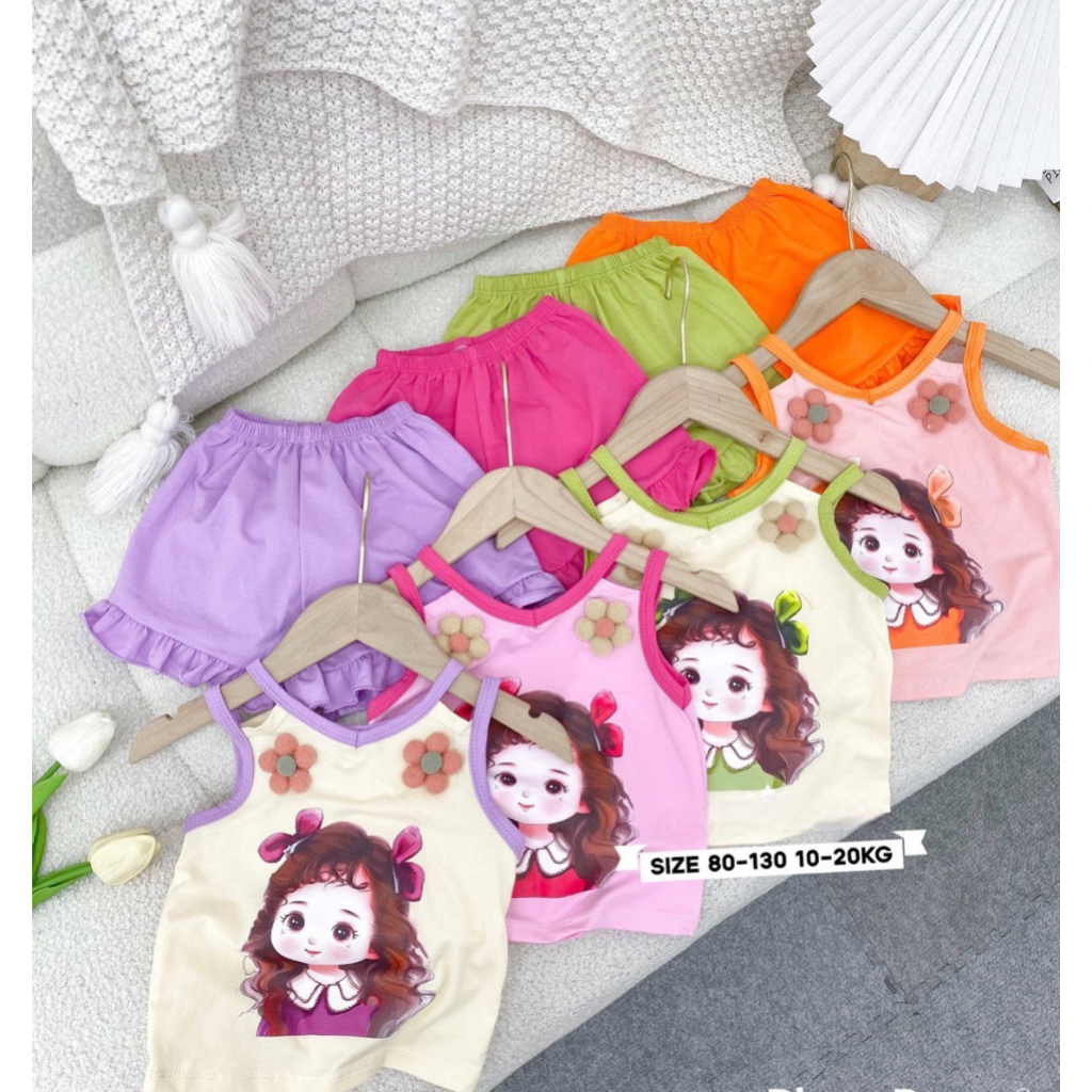 Đồ Bộ bé gái 2 dây đính hoa quần bèo siêu cute ._G02