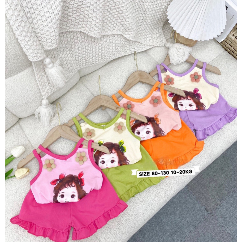 Đồ Bộ bé gái 2 dây đính hoa quần bèo siêu cute ._G02