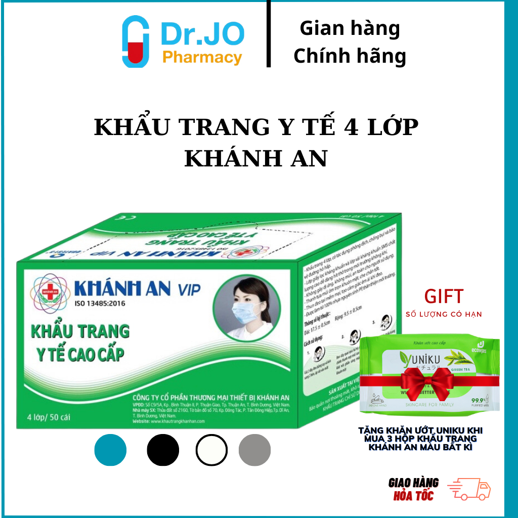 Khẩu trang y tế cao cấp 4 Lớp Khánh An VIP Loại 1 Hộp 50 cái