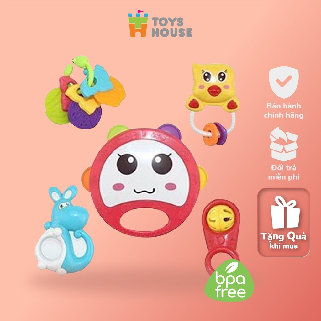 Túi đồ chơi xúc xắc lục lạc cho bé set 5 món Toys House 776-1 giúp bé kích thích phát triển giác quan