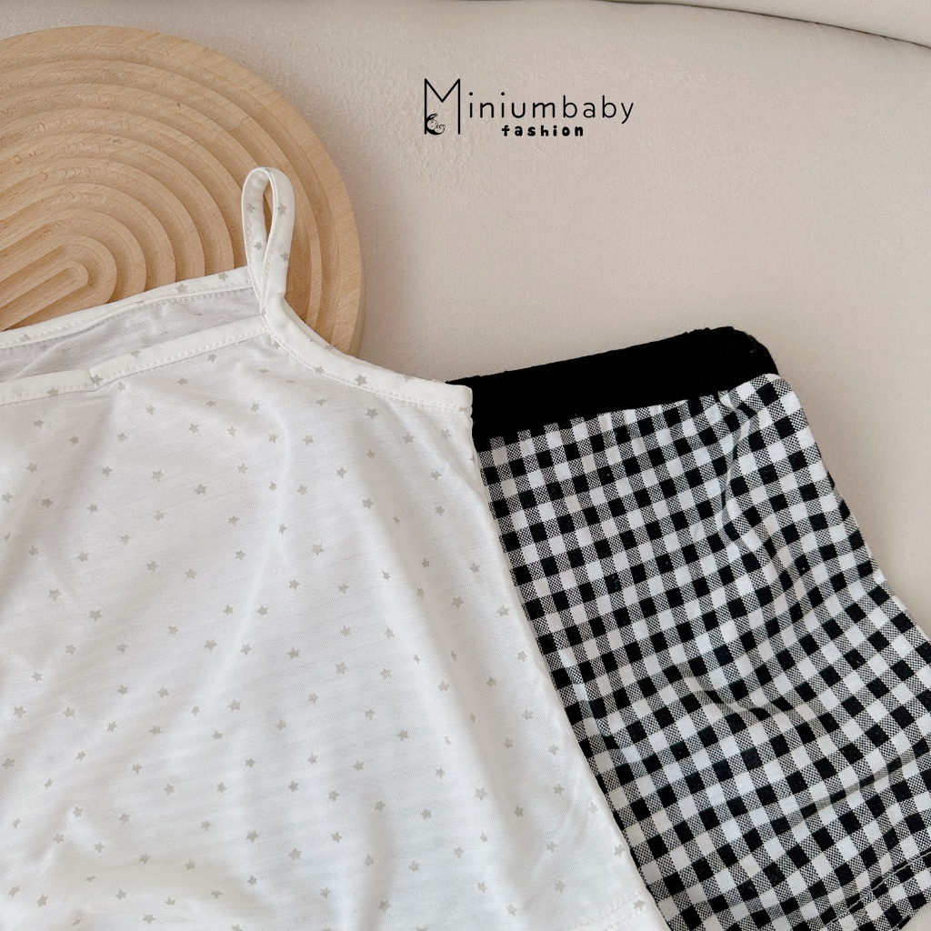 Set bộ 2 dây phối quần kẻ cho bé MiniumBaby, chất cotton 100% thoáng mát mặc mùa hè ở nhà, đi chơi-SB1516