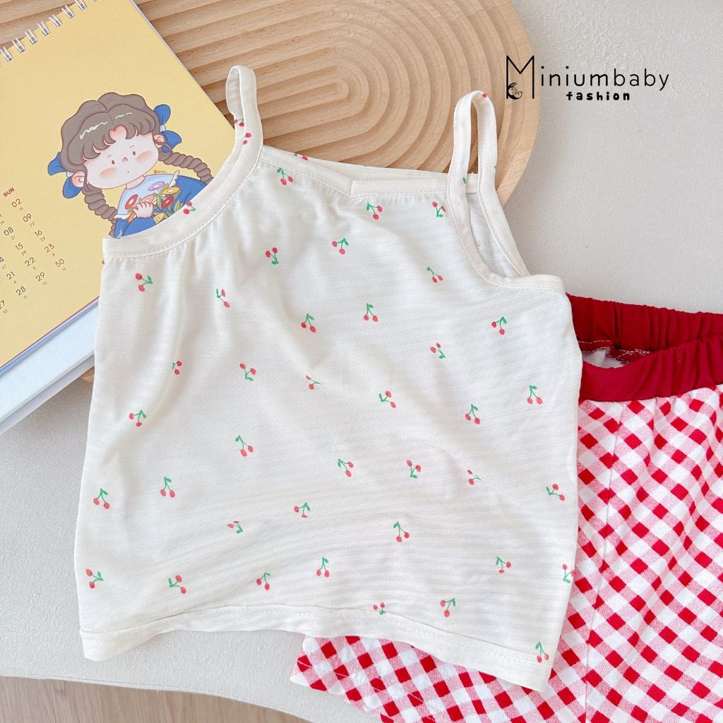 Set bộ 2 dây phối quần kẻ cho bé MiniumBaby, chất cotton 100% thoáng mát mặc mùa hè ở nhà, đi chơi-SB1516