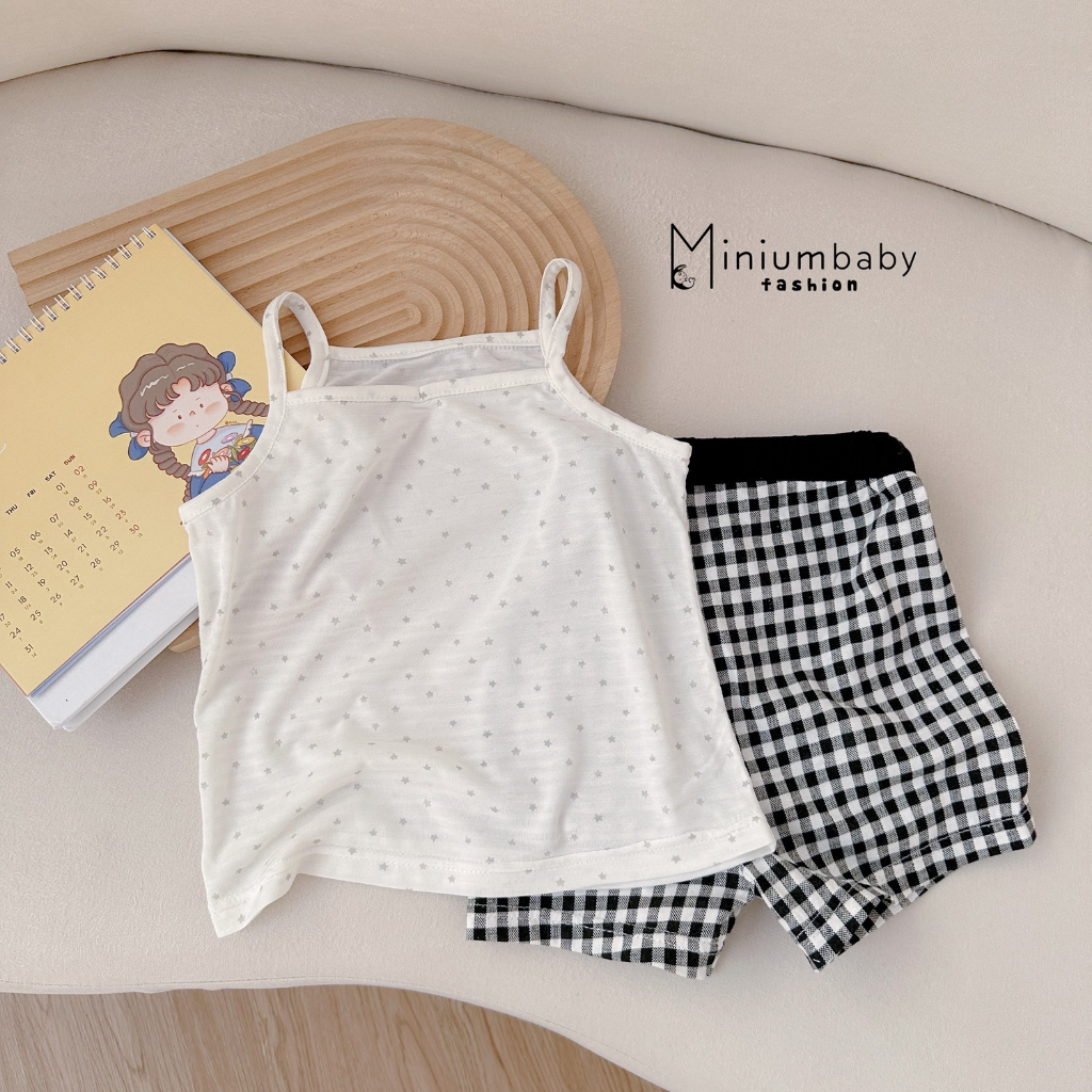 Set bộ 2 dây phối quần kẻ cho bé MiniumBaby, chất cotton 100% thoáng mát mặc mùa hè ở nhà, đi chơi-SB1516