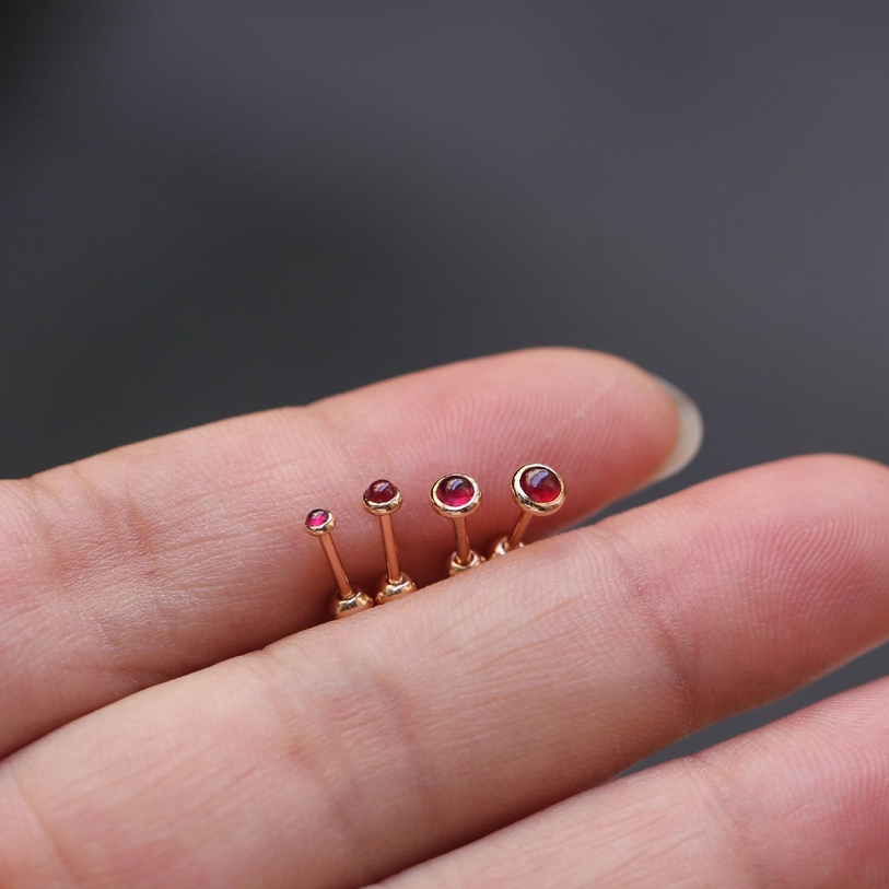 Khuyên tai tròn nữ bạc mặt đá đỏ nhiều size chốt bi vặn mạ vàng xinh xắn, sang chảnh | HARMONY ACCESSORIES K216