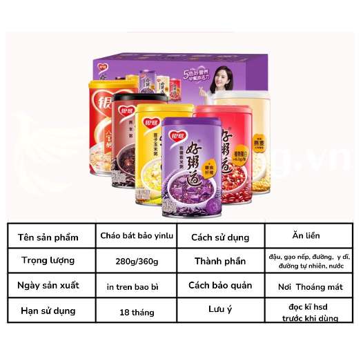 Thùng 12 lon cháo bát bảo ăn liền Yinlu thơm ngon tiện dụng
