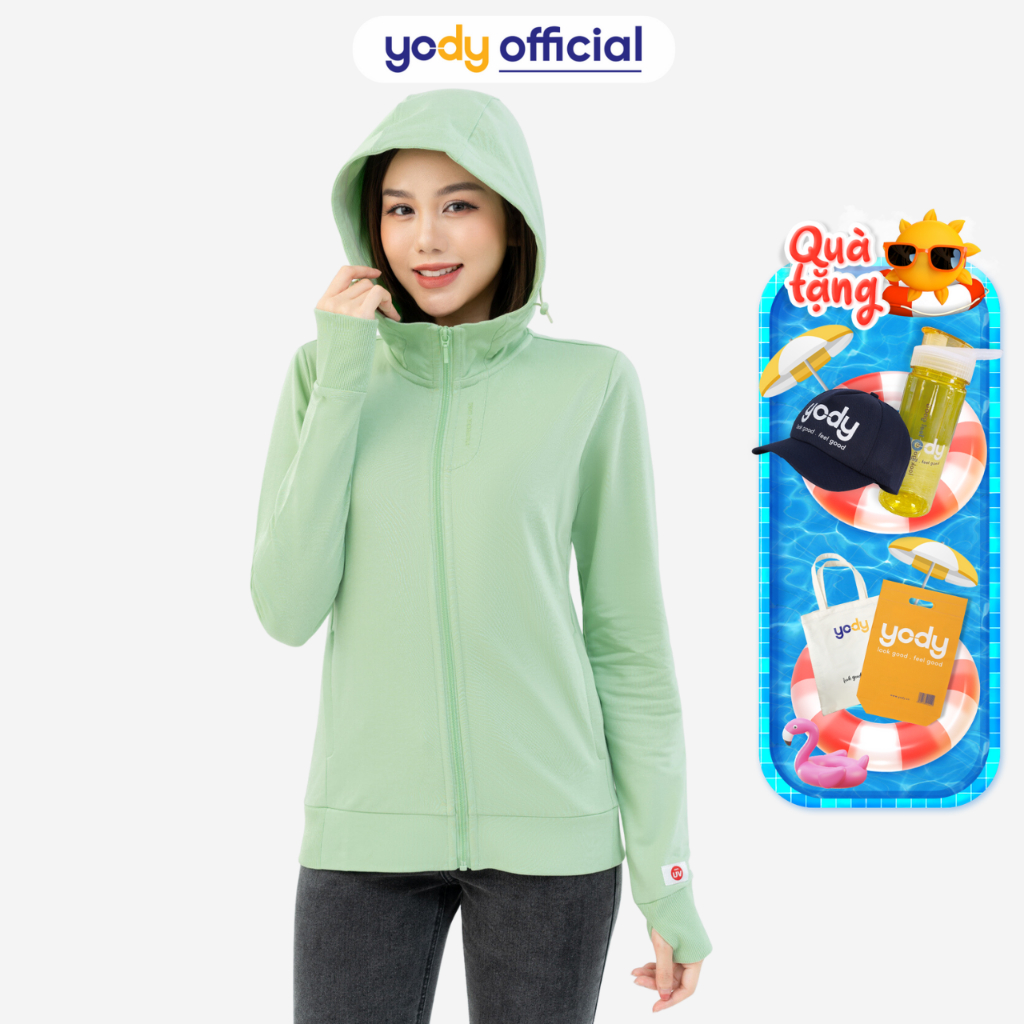 Áo chống nắng Nữ YODY vải cotton có mũ thoáng mát chống ti UV ACN6008 3