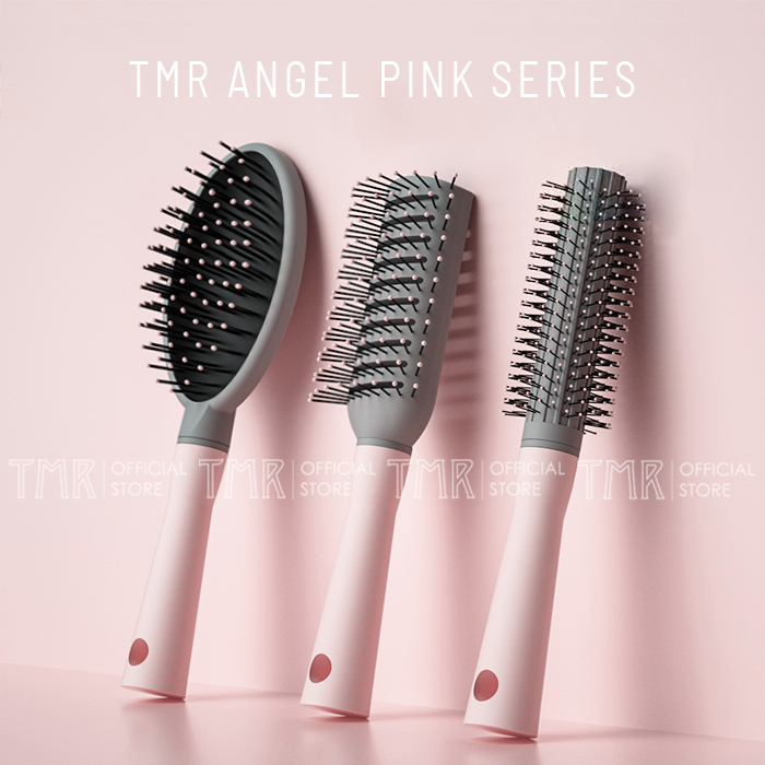 Lược Chải Tóc Gỡ Rối Angel Pink TMR Lược Massge Có Túi Đêm Khí, Lược Chuyên Dụng Cho Tóc Xoăn, Hồng Xinh Xắn