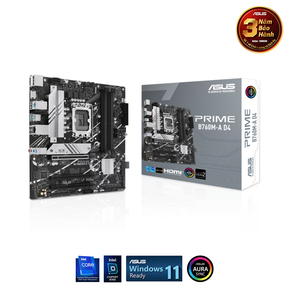 Mainboard ASUS PRIME B760M-A D4  Có thời gian bảo hành lên tới 3 năm