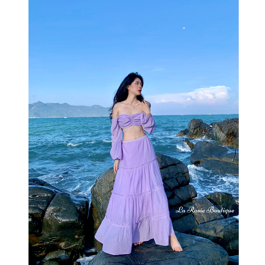 Chân váy dài vải tơ nhúng nàng thơ, đi biển - La Rosie Boutique