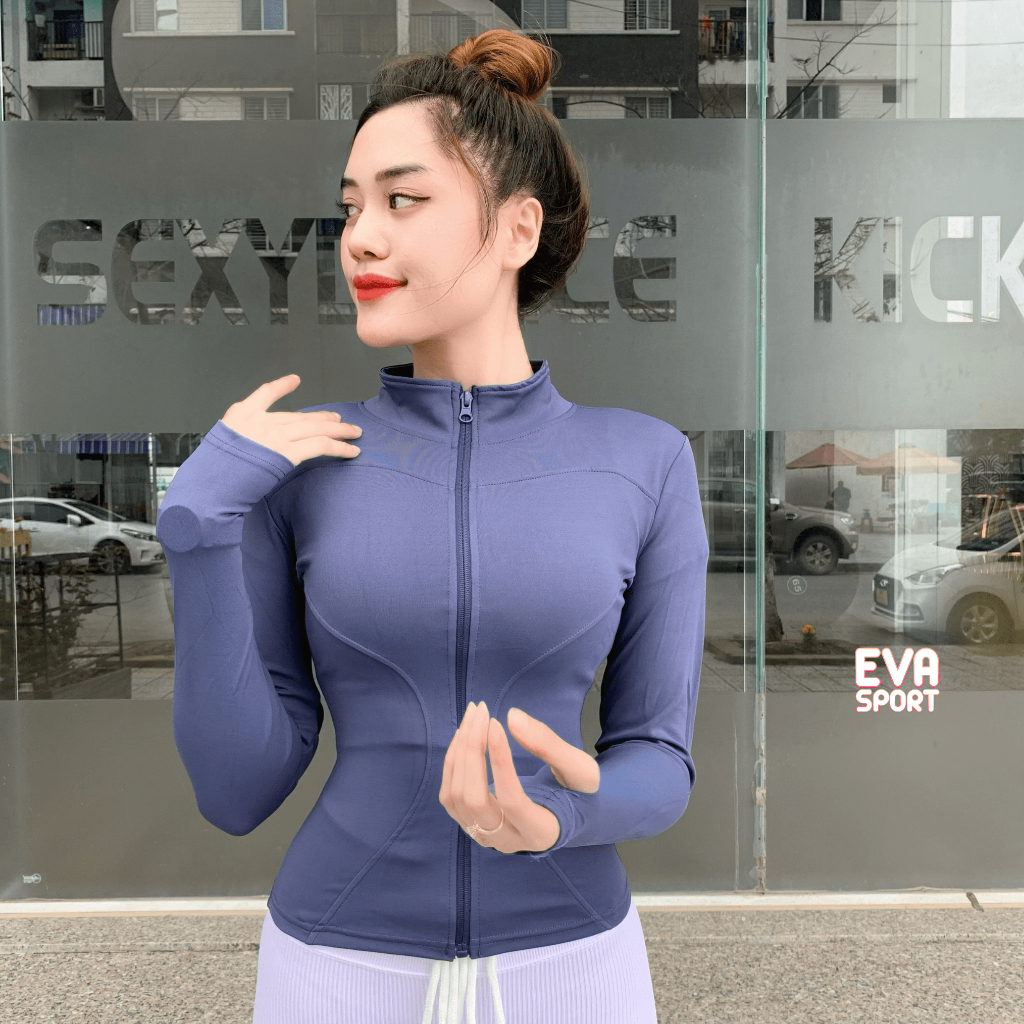 Áo Khoác Tập Gym Nữ, Áo Khoác Chống Nắng Dây Kéo Dài Thể Thao Yoga Ôm Sát Co Giãn Thấm Hút Mồ Hôi Evasport