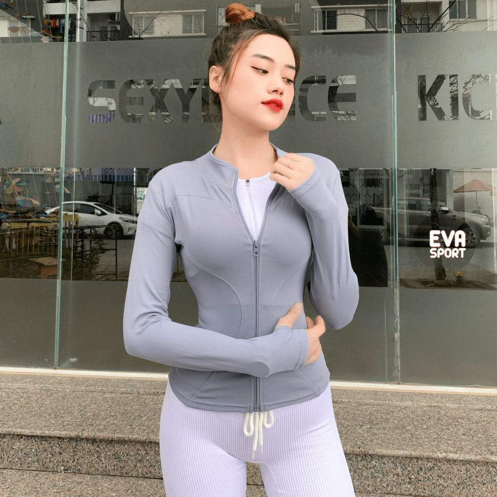 Áo Khoác Tập Gym Nữ, Áo Khoác Chống Nắng Dây Kéo Dài Thể Thao Yoga Ôm Sát Co Giãn Thấm Hút Mồ Hôi Evasport