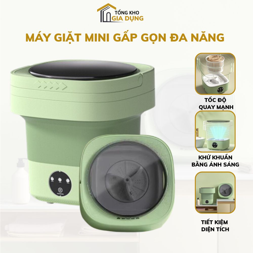 Máy giặt mini gấp gọn máy bán tự động giặt quần áo giặt đồ lót tất bằng ánh sáng xanh vắt khô khử khuẩn sạch sẽ