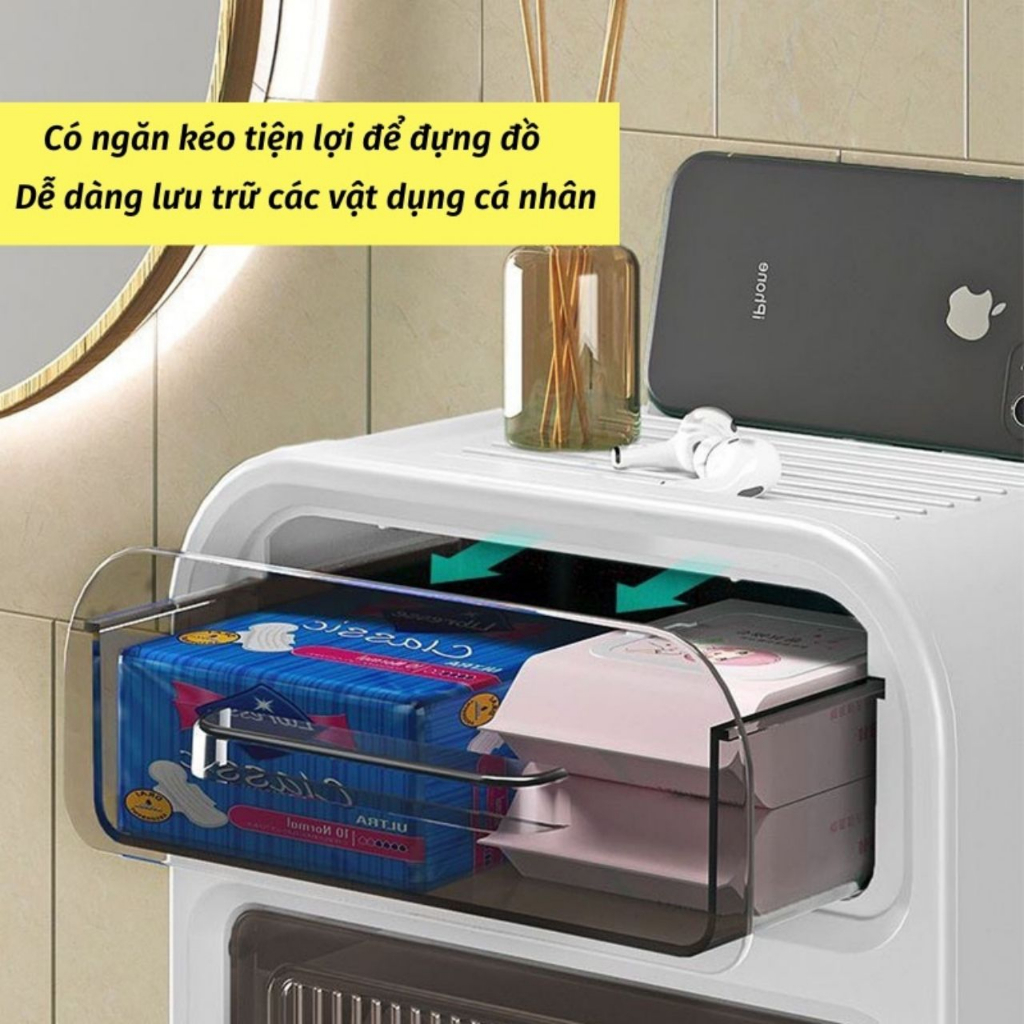 Hộp đựng giấy vệ sinh 2 tầng dán tường chống thấm nước có ngăn kéo để đồ và kệ  để điện thoại tiện lợi | BigBuy360 - bigbuy360.vn