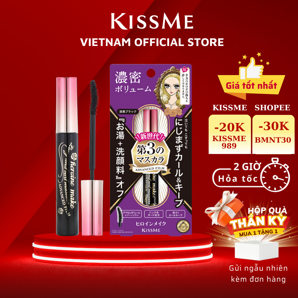 Mascara màng film nâng cong dày mi Kissme Heroine Make Curl Waterproof Mascara Advanced Film 6G