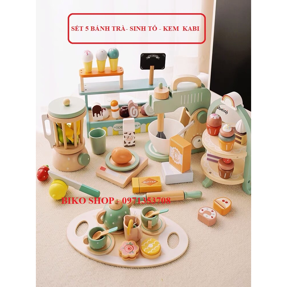 Đồ chơi Quầy kem, tháp bánh, sinh tố, làm bánh xanh Mini KABE