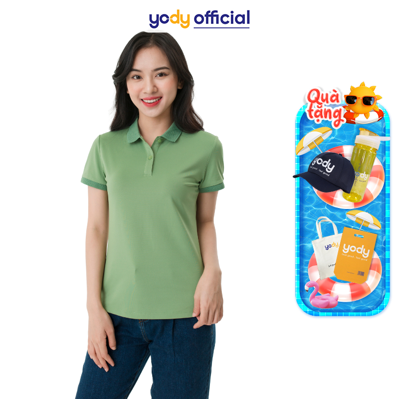 Áo polo nữ YODY chất liệu coolmax phối bo nhiều màu - APN5320