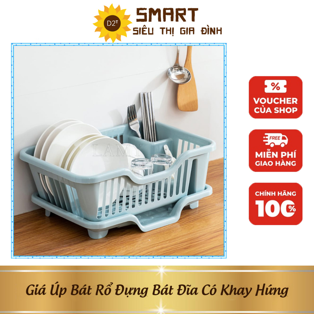 Giá Úp Bát Rổ Đựng Bát Đĩa Có Khay Hứng Và Thoát Nước Nhựa PP Cao Cấp Chống Va Đập Bền Bỉ