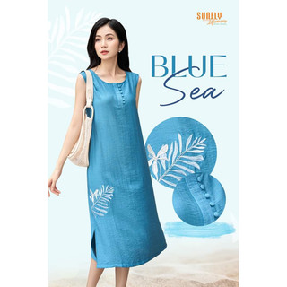 Đầm linen thêu lá dáng suông sfb3016