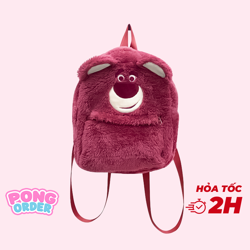 (sẵn) Balo gấu dâu losto cute lông mềm mịn đựng được nhiều đồ