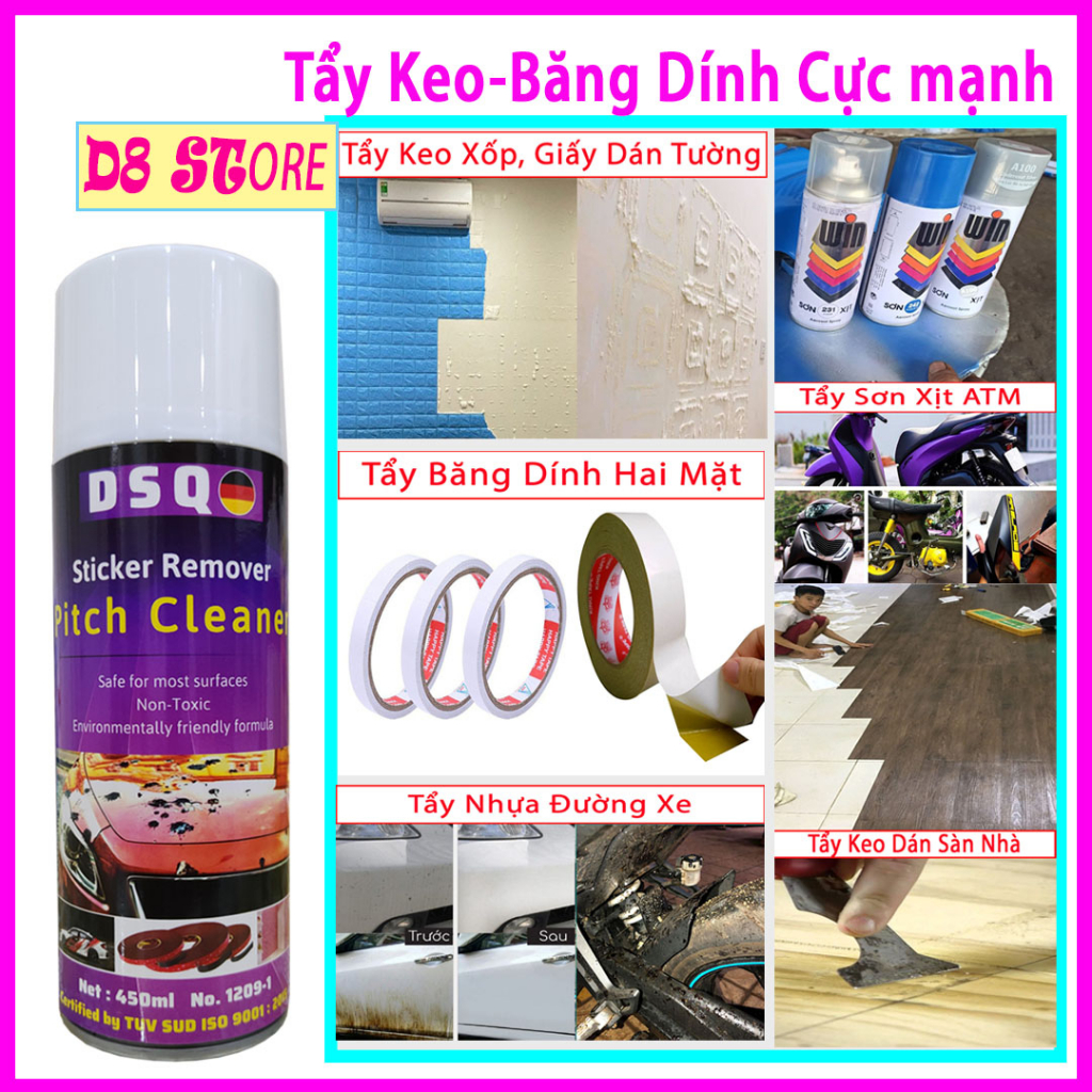 Chai Xịt Tẩy Keo, Sơn, Băng Dính - Vệ Sinh Nhựa Đường - Tẩy xốp dán tường, dán sàn nhà decal Sticker Remover