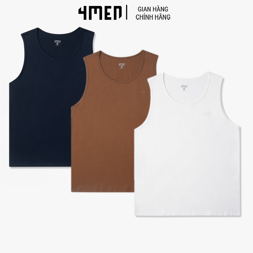 Áo Ba Lỗ Nam Thêu Wave Form Regular 4MEN AT130 cọc tay cổ tròn, vải cotton co giãn 2 chiều, thấm mồ hôi, thoáng mát