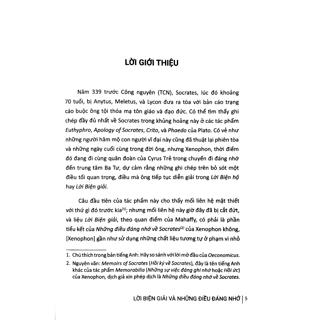 Sách Lời Biện Giải Và Những Điều Đáng Nhớ - Xenophon