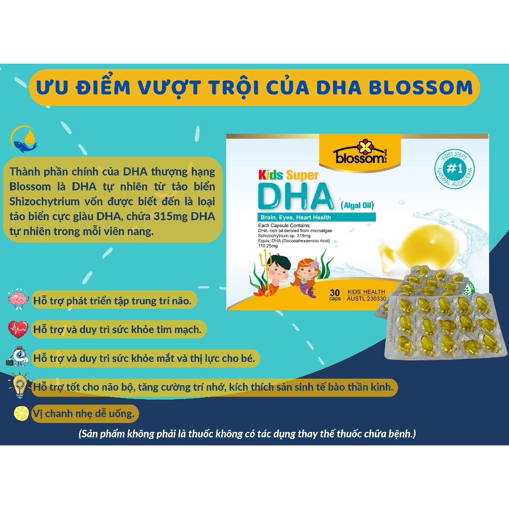 Viên Uống DHA Thượng Hạng Blossom Cho Mẹ Bầu Và Bé 30V (Mẫu mới của hãng, hsd 2026)