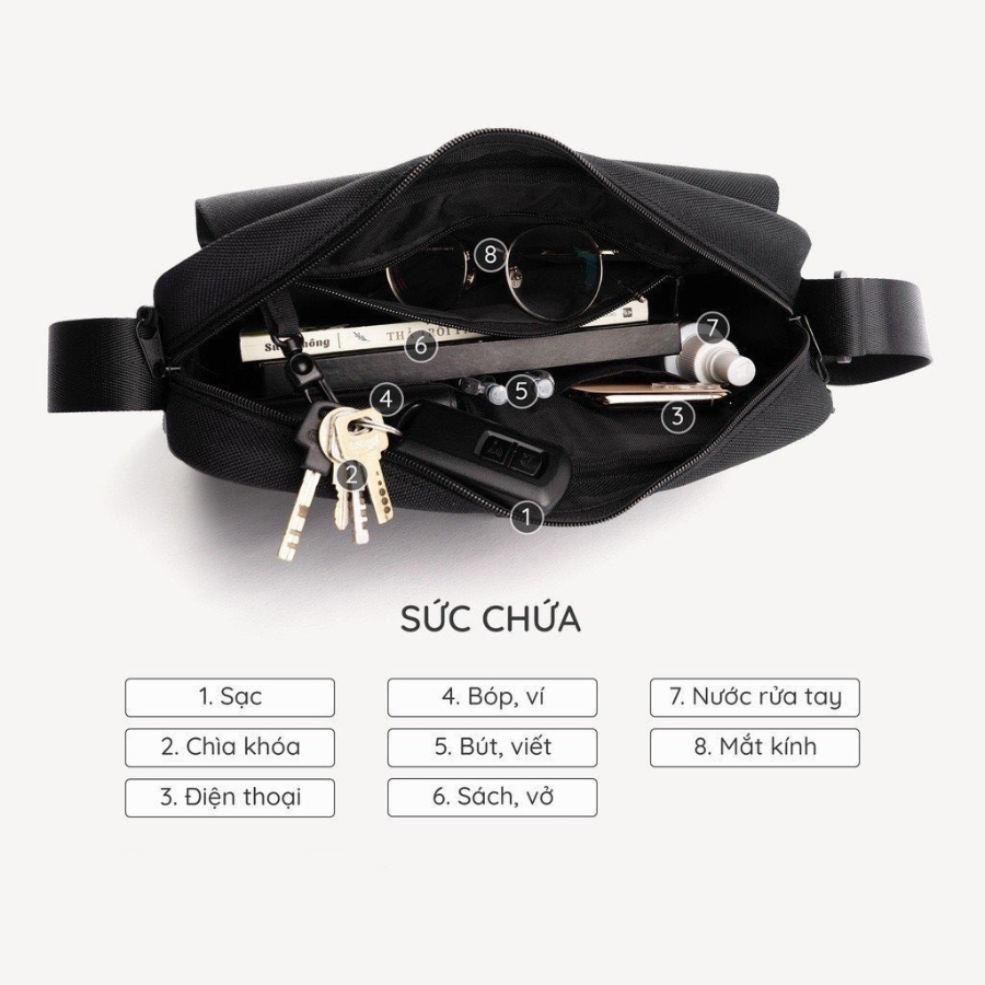 Túi đeo chéo nam nữ messenger đựnng ipad Rush Bag vải chống thấm nước size 30cm - SOGU