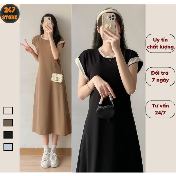 Đầm tay hến chất tổ ong phối viền 247store - Vayphoivien262_P0K35