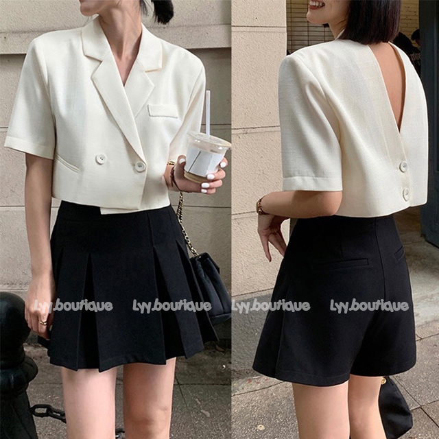 Áo vest croptop tay cộc đệm vai 1 lớp, áo vest nữ công sở Hàng Quảng Châu LYY BOUTIQUE
