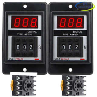 Timer on delay điện tử ASY-3D rơ le thời gian có tai 8 chân tròn hiển thị số điện áp 220VAC tặng kèm chân đế PF083A