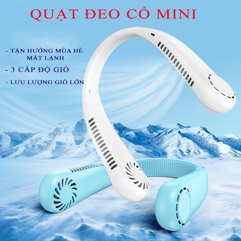 Quạt Đeo Cổ Mini Quạt Sạc Tích Điện Mini Tiện Lợi Thông Minh,Thời Trang, Quạt Sạc USB/Type C Có 3 Tốc Độ, Tặng Dây Sạc