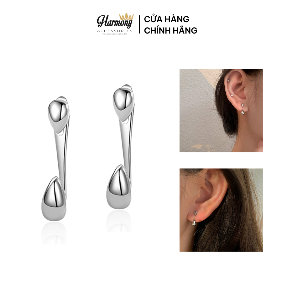 Khuyên tai bạc bông nữ hình giọt lệ khác lạ, xinh xắn, sang chảnh | HARMONY ACCESSORIES K166
