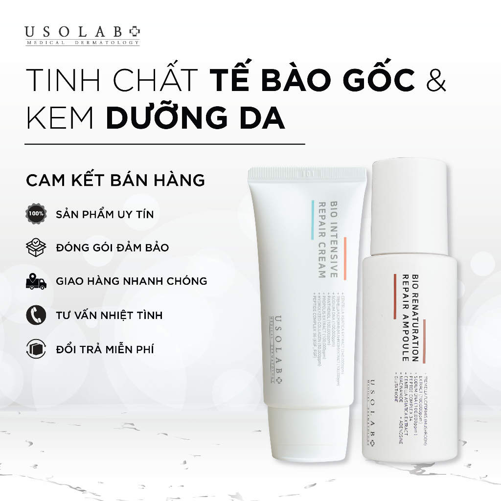 Bộ đôi phục hồi, tái tạo da và làm dịu da USOLAB Serum Repair Ampoule 50ml & Kem dưỡng Repair 50ml