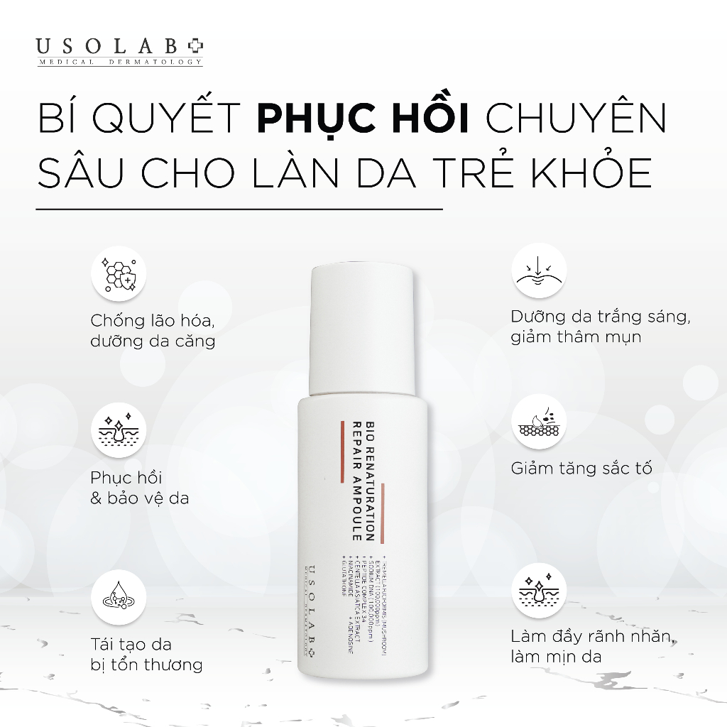 Bộ đôi phục hồi, tái tạo da và làm dịu da USOLAB Serum Repair Ampoule 50ml & Kem dưỡng Repair 50ml