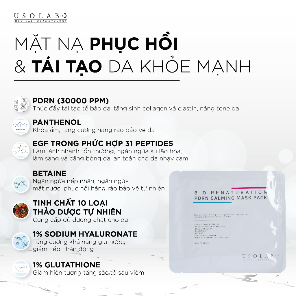 Mặt nạ dưỡng ẩm Usolab PDRN - Dưỡng da, chống lão hóa Mask 30ml