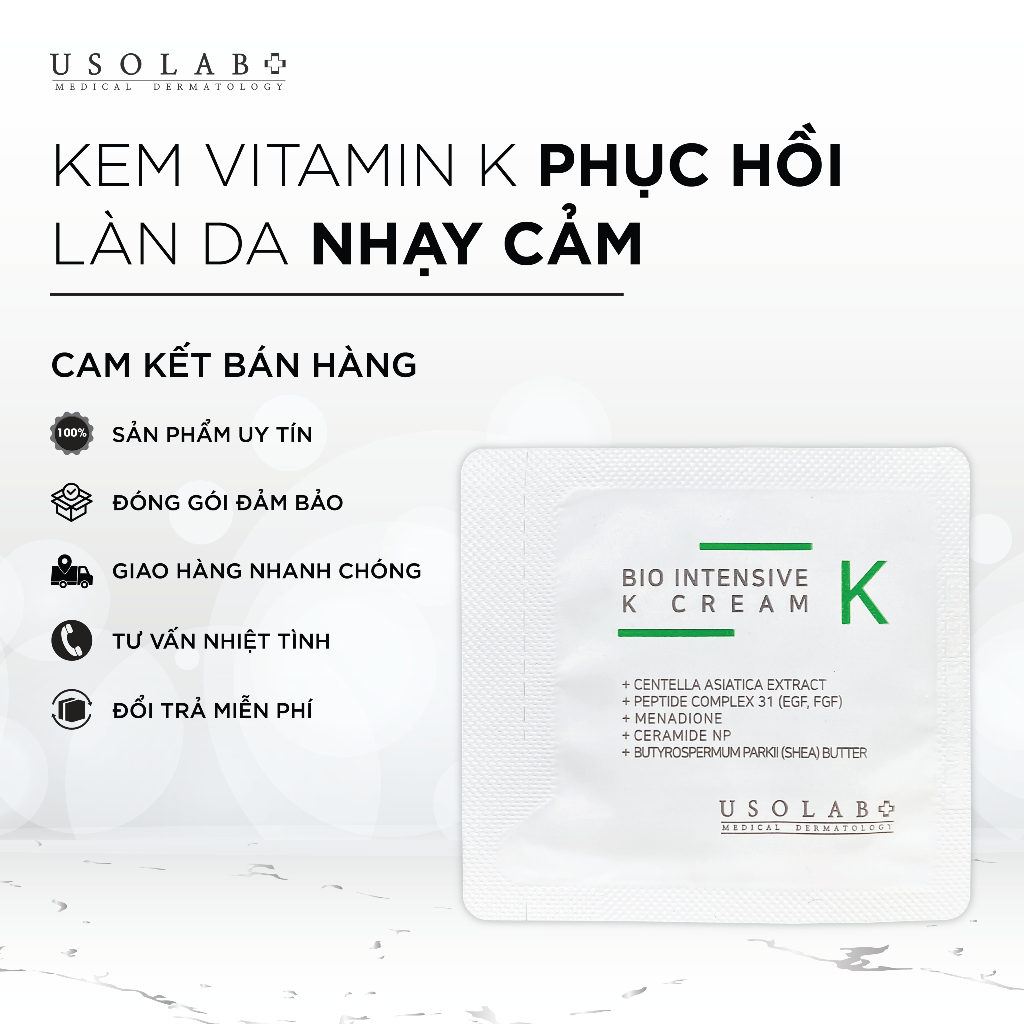 Tinh chất Kem K 1.2ml USOLAB - Làm dịu, phục hồi da nhạy cảm, mỏng yếu, giãn mao mạch