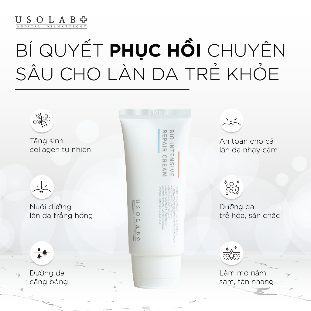 Bộ đôi phục hồi, tái tạo da và làm dịu da USOLAB Serum Repair Ampoule 50ml & Kem dưỡng Repair 50ml