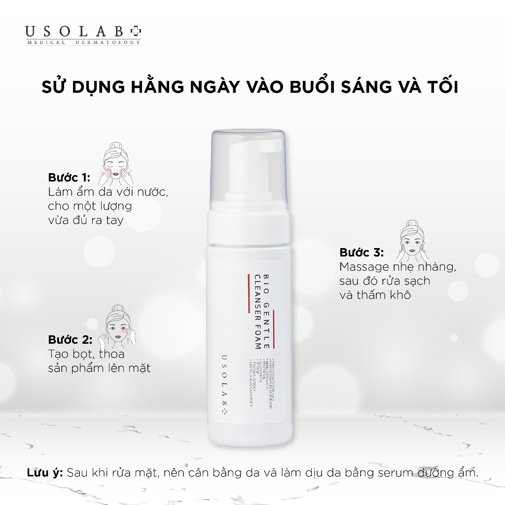 Sữa rửa mặt tự tạo bọt nhẹ dịu Usolab Gentle Cleanser Foam 150ml