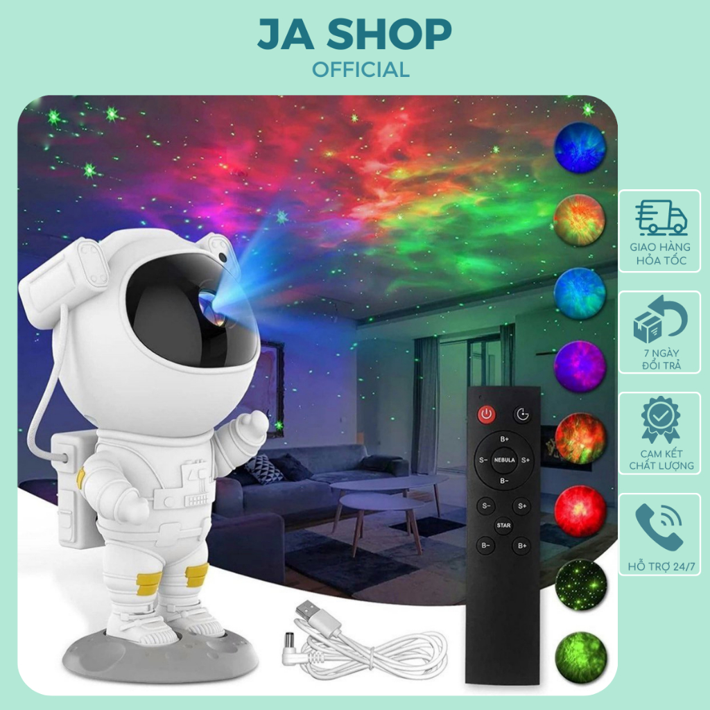Đèn LED Phi Hành Gia Kiêm Loa Bluetoot, Đèn Chiếu Sao Thiên Hà, Đèn Trang Trí, Đèn Ngủ, Đèn Phòng Bay (JA Shop)