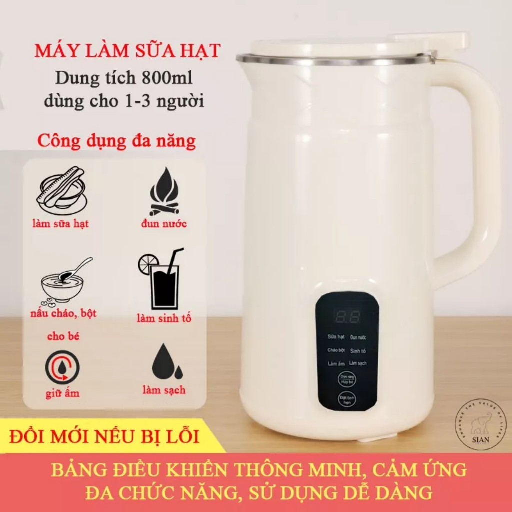 Máy làm sữa hạt mini XUTAOTAO 800ml màu ngẫu nhiên cho 1-3 người, máy nấu sữa hạt nấu cháo bột, máy xay sinh tố, làm ấm.