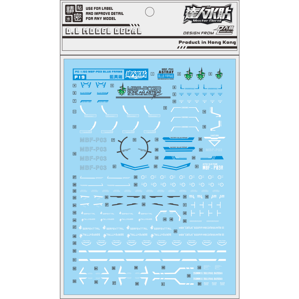 PHỤ KIỆN MÔ HÌNH - DECAL NƯỚC CHO MÔ HÌNH PG 1/60 MBF-P03 ASTRAY BLUE FRAME P19