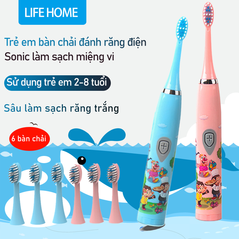 Bàn chải đánh răng điện cho trẻ em lông mềm Không thấm nước Tặng Kèm 3 đầu thay thế