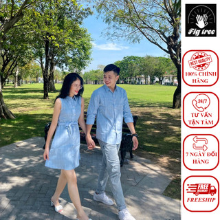 Set sơ mi váy đôi figtree sọc caro xanh